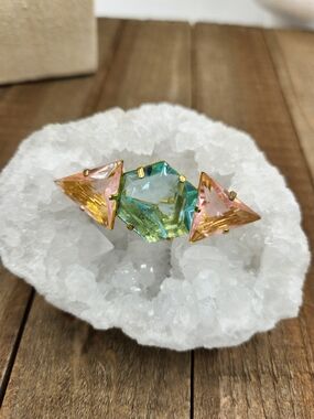 Miami Nice! Gorgeous Pink & Blue Geometric Statement Brooch •  Goldtone